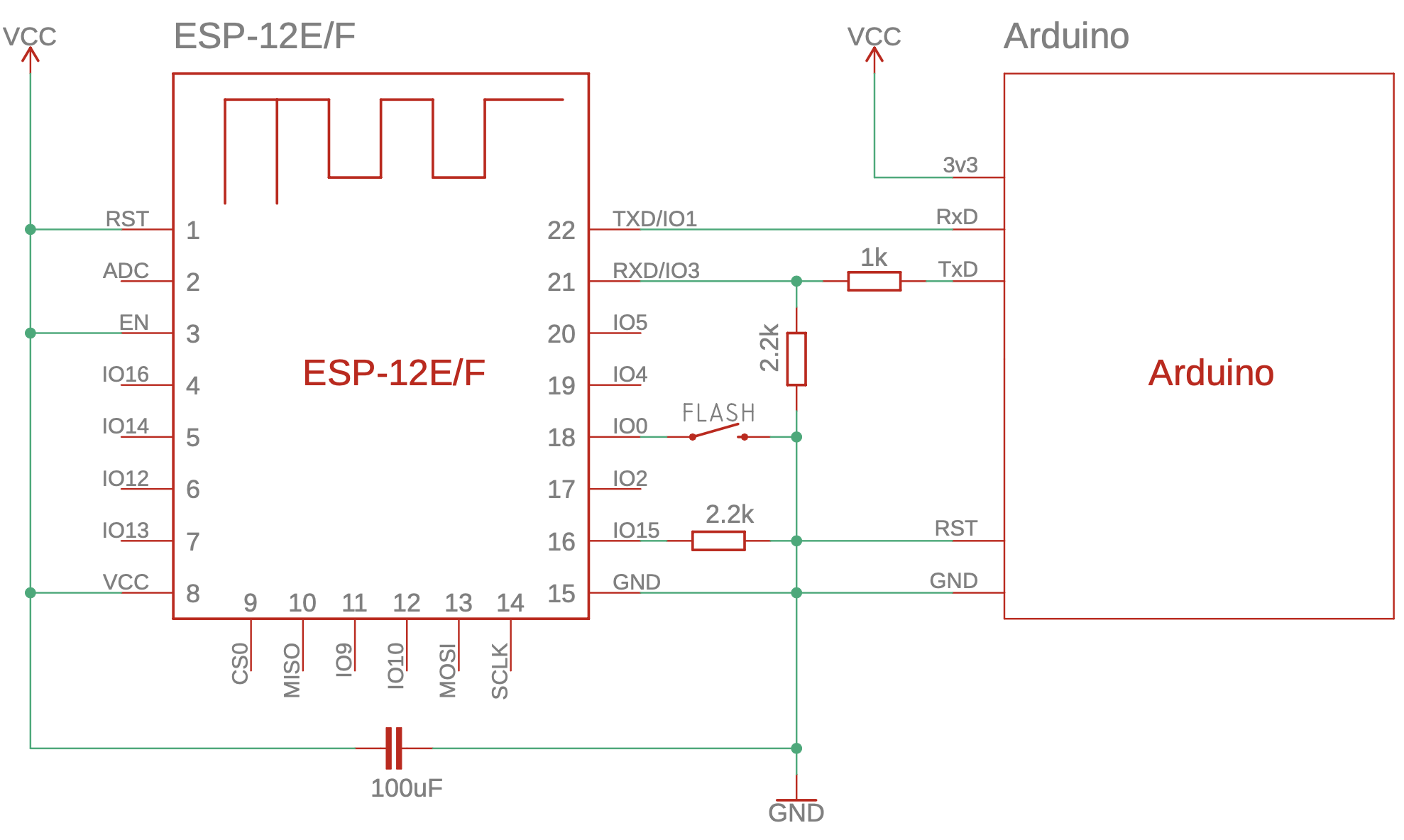 wiring diagram for programming an esp8266 esp-01, esp-07 and esp-12 module with Arduino ide