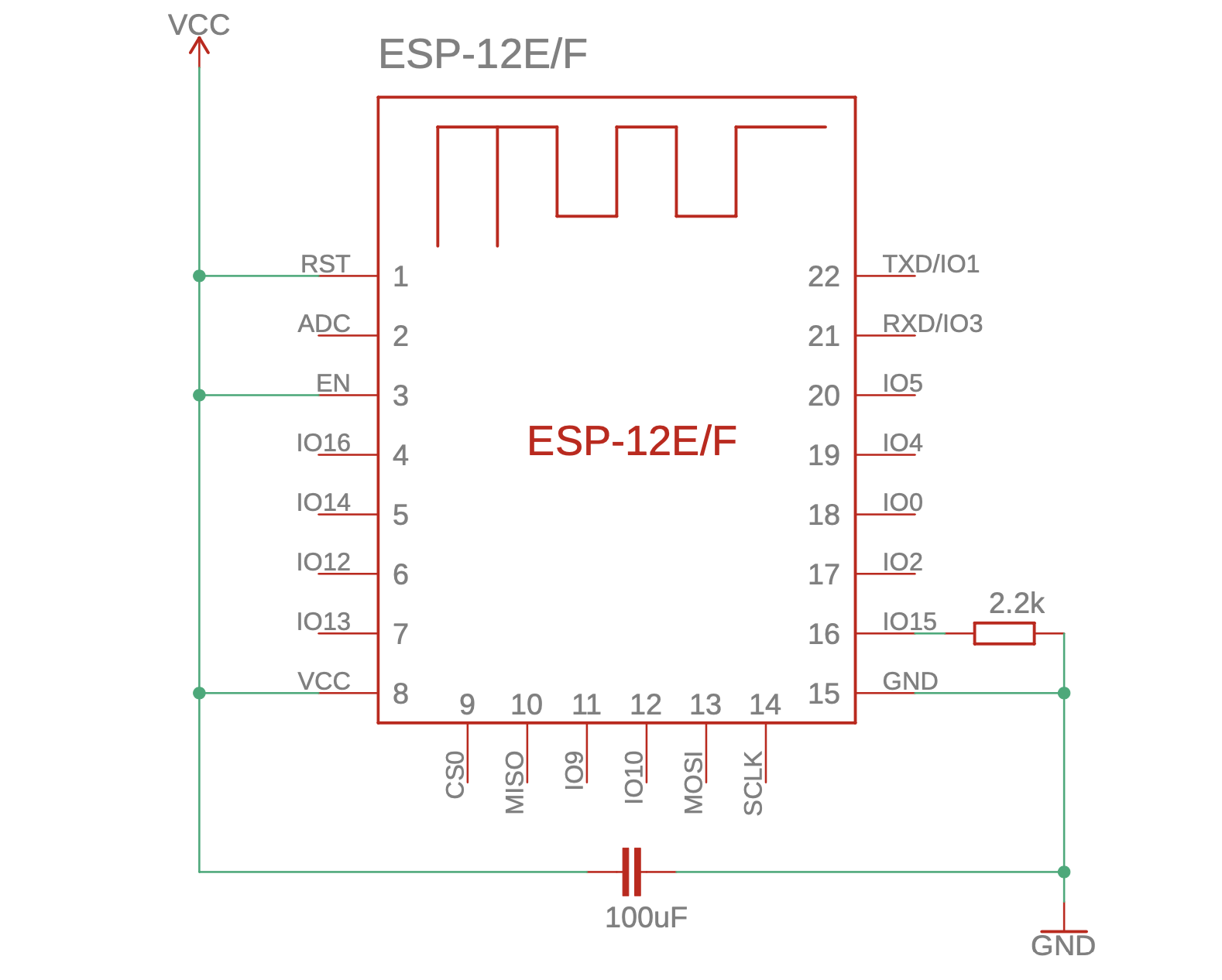 esp8266 esp-12, esp-07 minimal standalone circuit diagram scetch