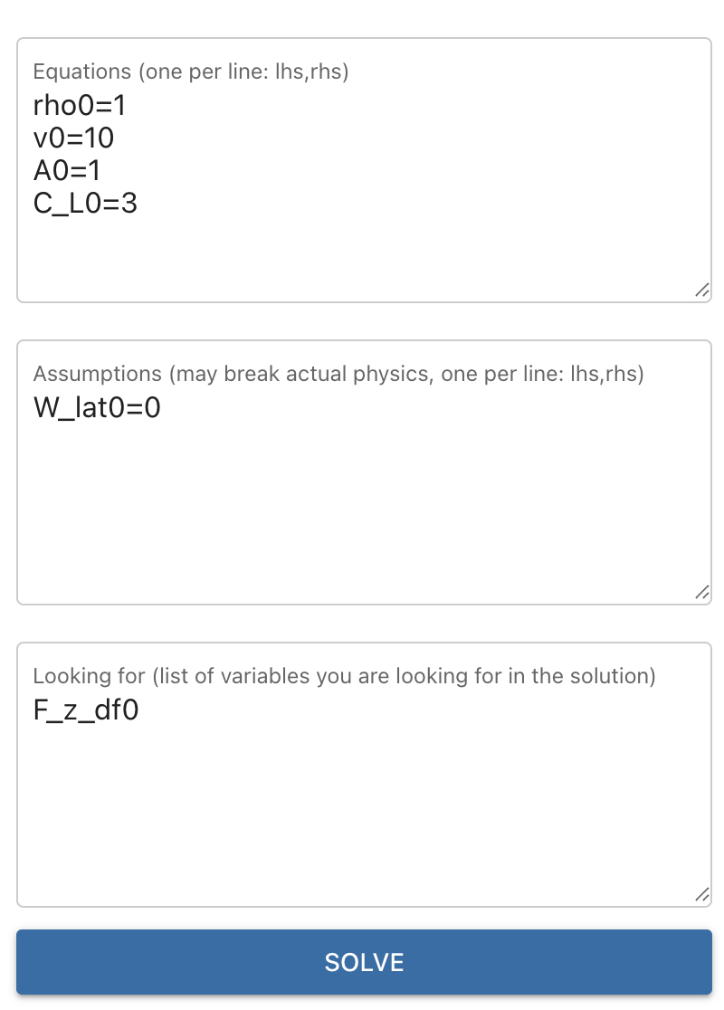 Example input fields